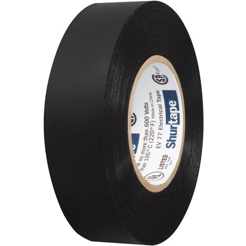 Shurtape EV 077 EV 77 Professional Grade All-Weather Vinyl Electrical Tape UL Listed/CSA Approved 7.0 Mil Black 3/4 Inch x 66 Feet 1 Roll 104706